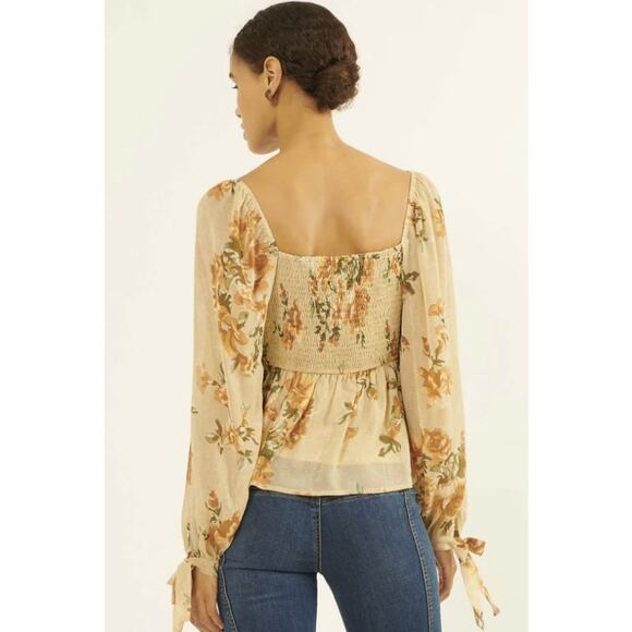 Enchanted Garden Floral Chiffon Peasant Top Small 100% Polyester Natural - Picture 6 of 13